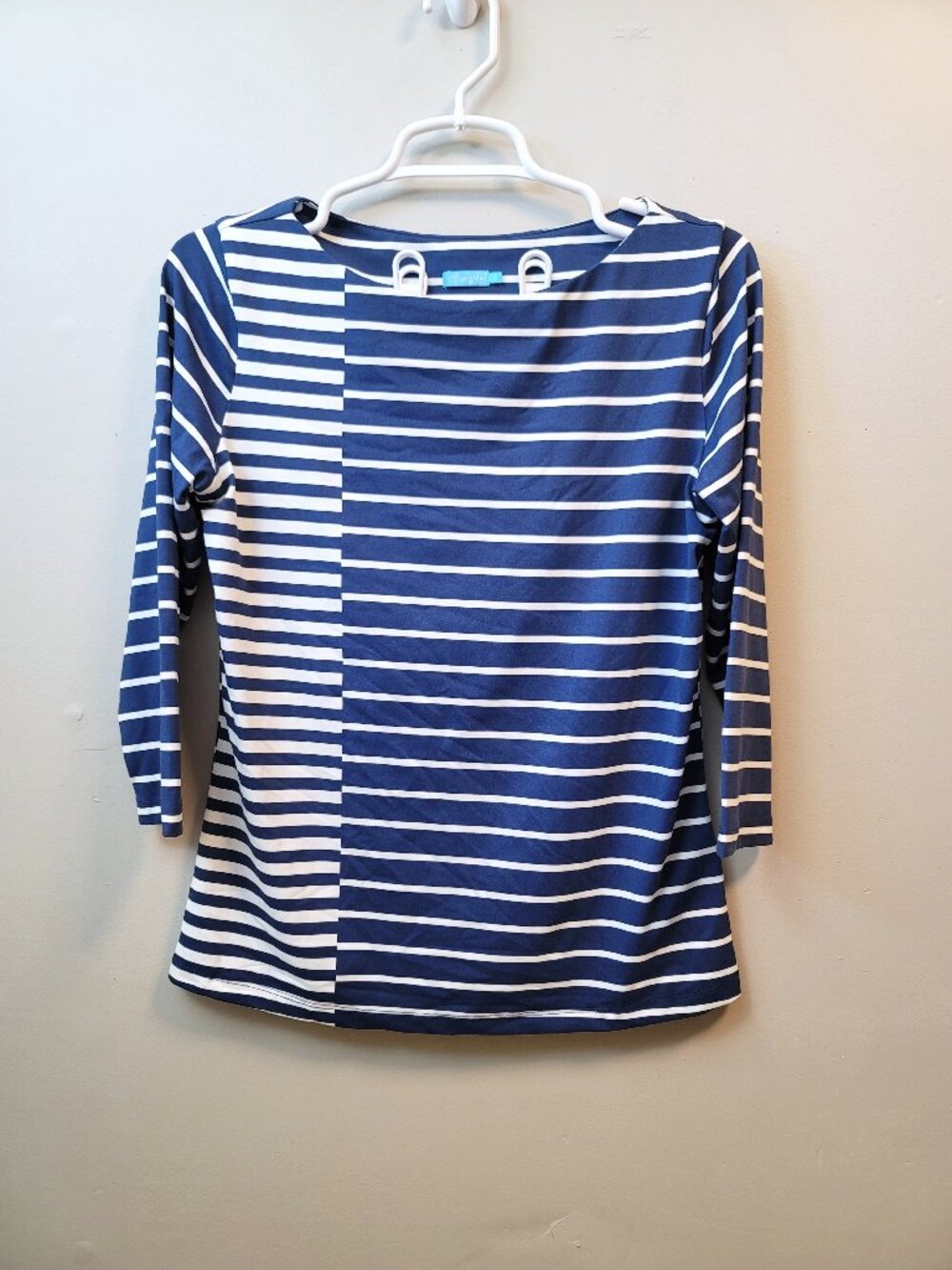 J. McLaughlin Blue White Striped Boat Neck Stretch Top Size S